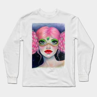 Masquerade in Pink lowbrow art Long Sleeve T-Shirt